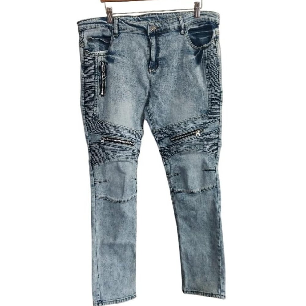 Mens Jeans Classic Collection Denim Biker Jeans Size 38 With Zip & Pocket Acc
